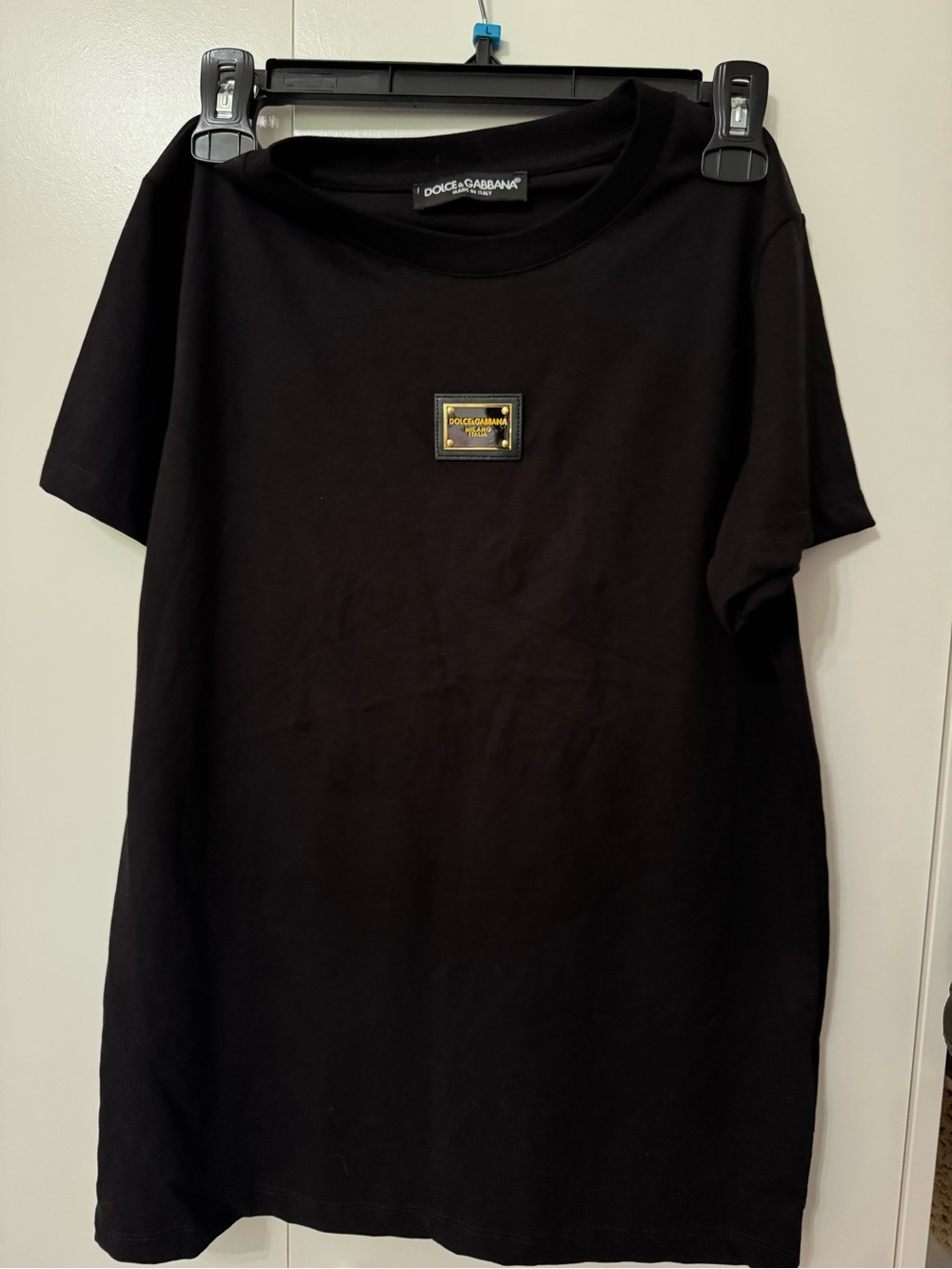 Dolce & Gabbana Black Short Sleeve Tee with Gold Logo Plaque